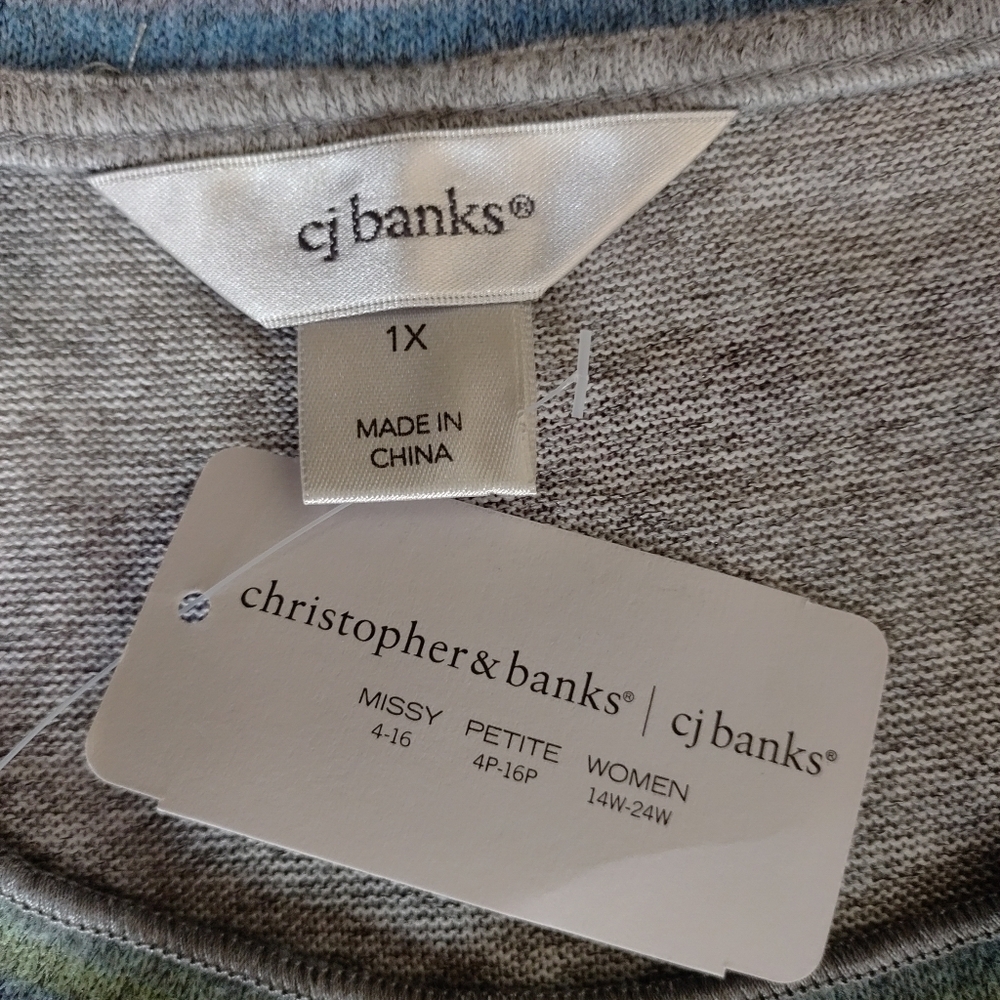 CJ Banks Top Women's Multicolor Crewneck Longsleeve Top Blouse Plus Size 1X NWT - Picture 10 of 11